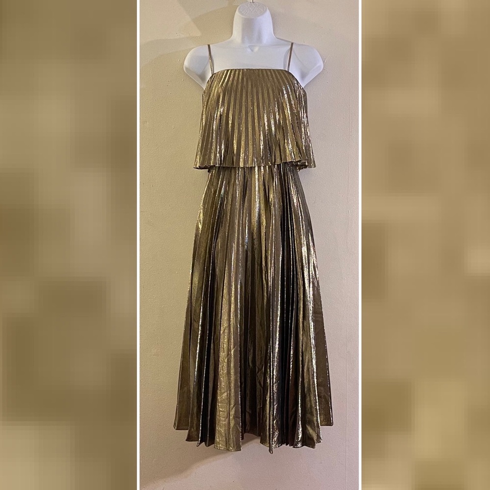 J. Crew Collection Gold Pleated Dress - Picture 2 of 7